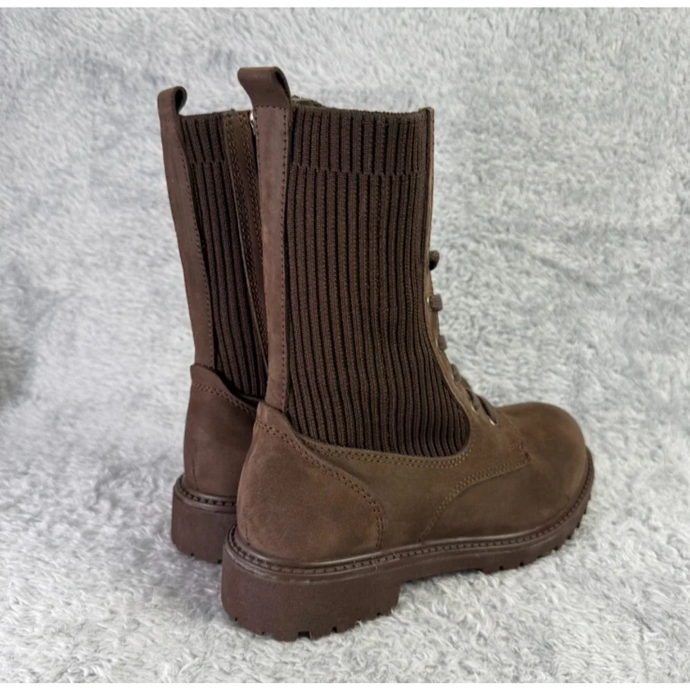 Bueno Stella Combat Boots Brown Suede Lace Up Booties Women's Size 7.5